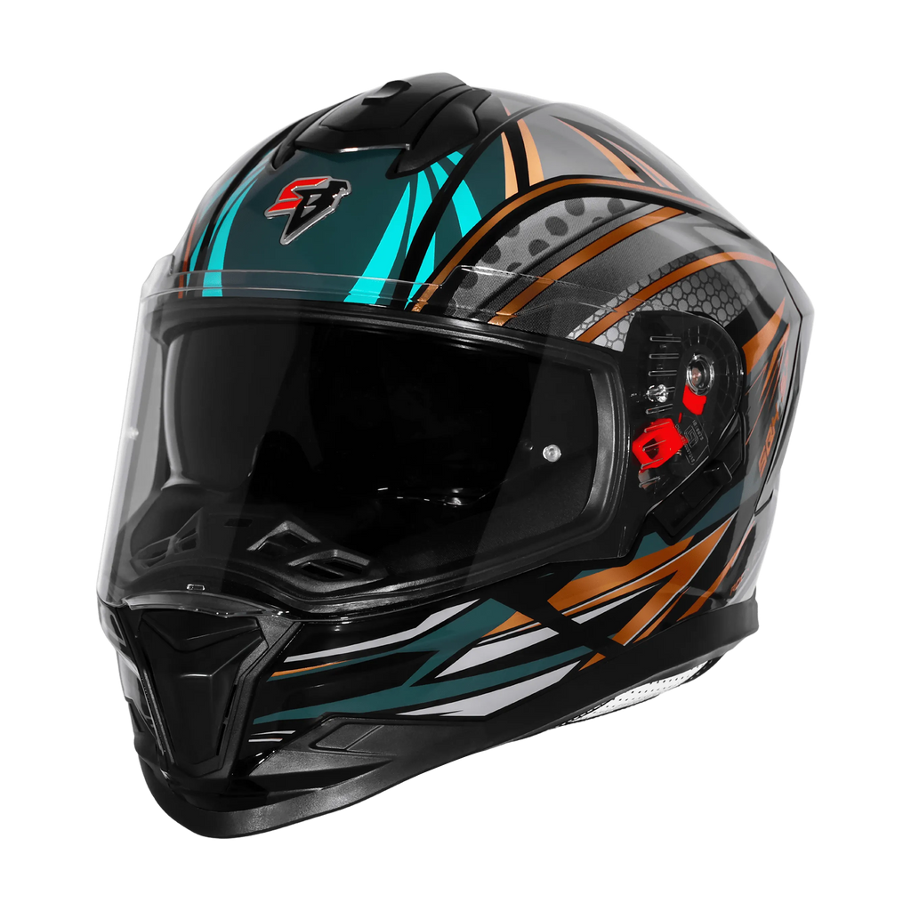 Steelbird Sbh 57 Fighter F12 Black Battle Green Full Face Helmet