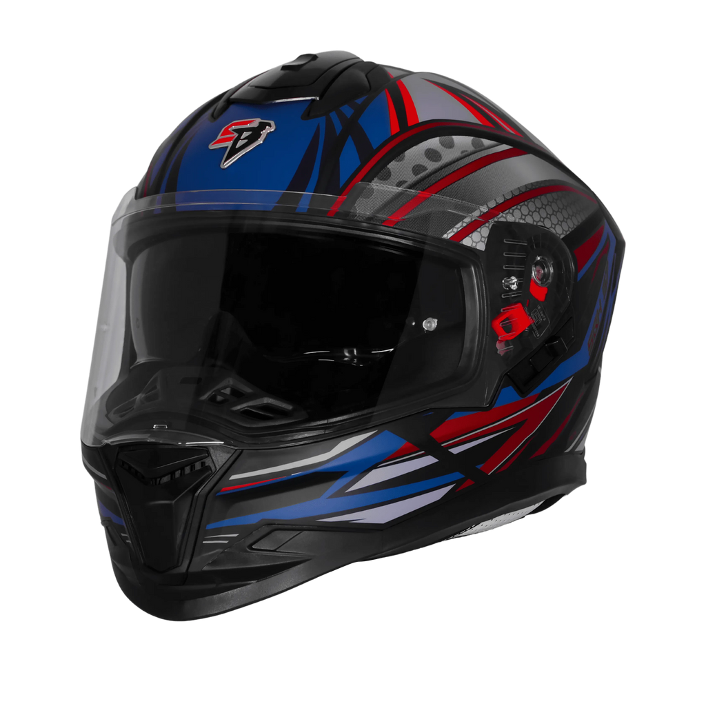 Steelbird Sbh 57 Fighter F12 Black Squardian Blue Full Face Helmet
