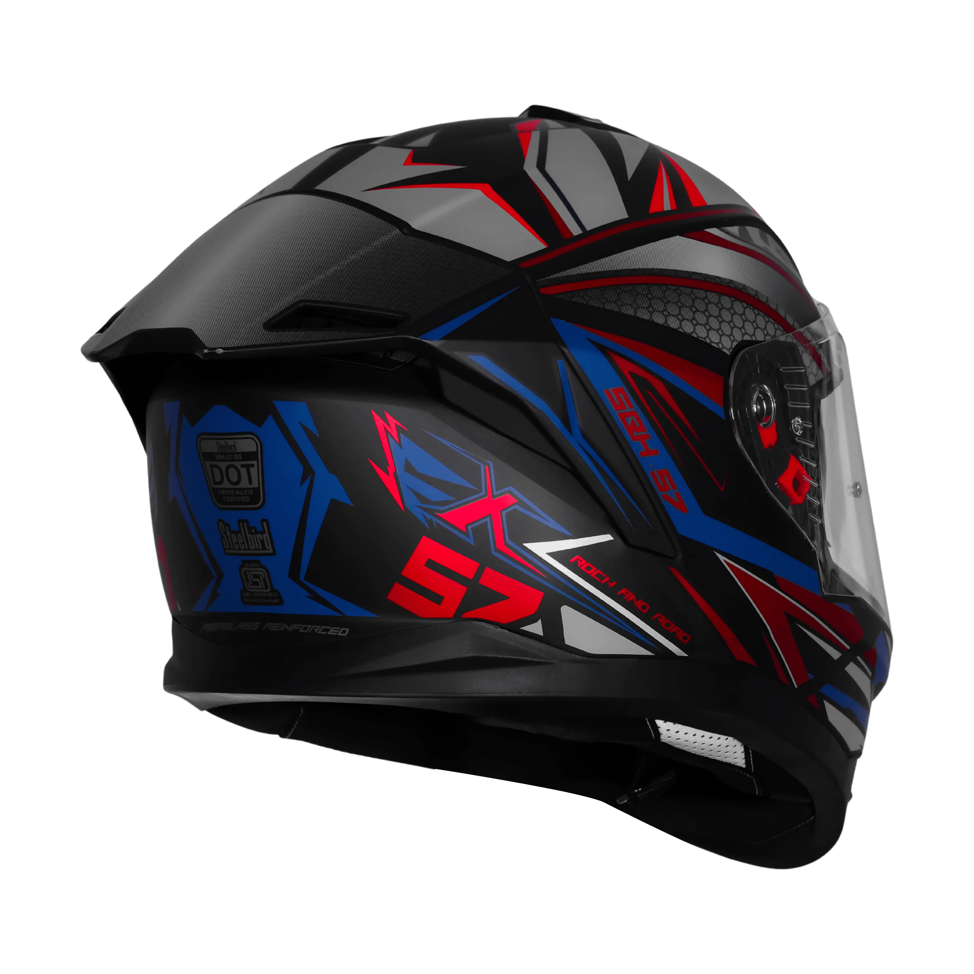 Steelbird Sbh 57 Fighter F12 Black Squardian Blue Full Face Helmet