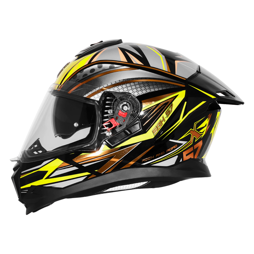 Steelbird Sbh 57 Fighter F12 Glossy Black Neon Full Face Helmet
