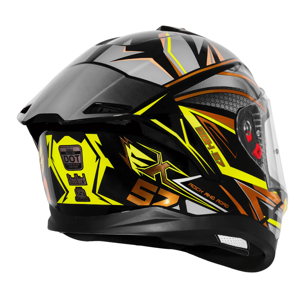 Steelbird Sbh 57 Fighter F12 Glossy Black Neon Full Face Helmet