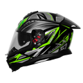 Steelbird Sbh 57 Fighter F12 Glossy Black With Fluo Green Grey Full Face Helmet