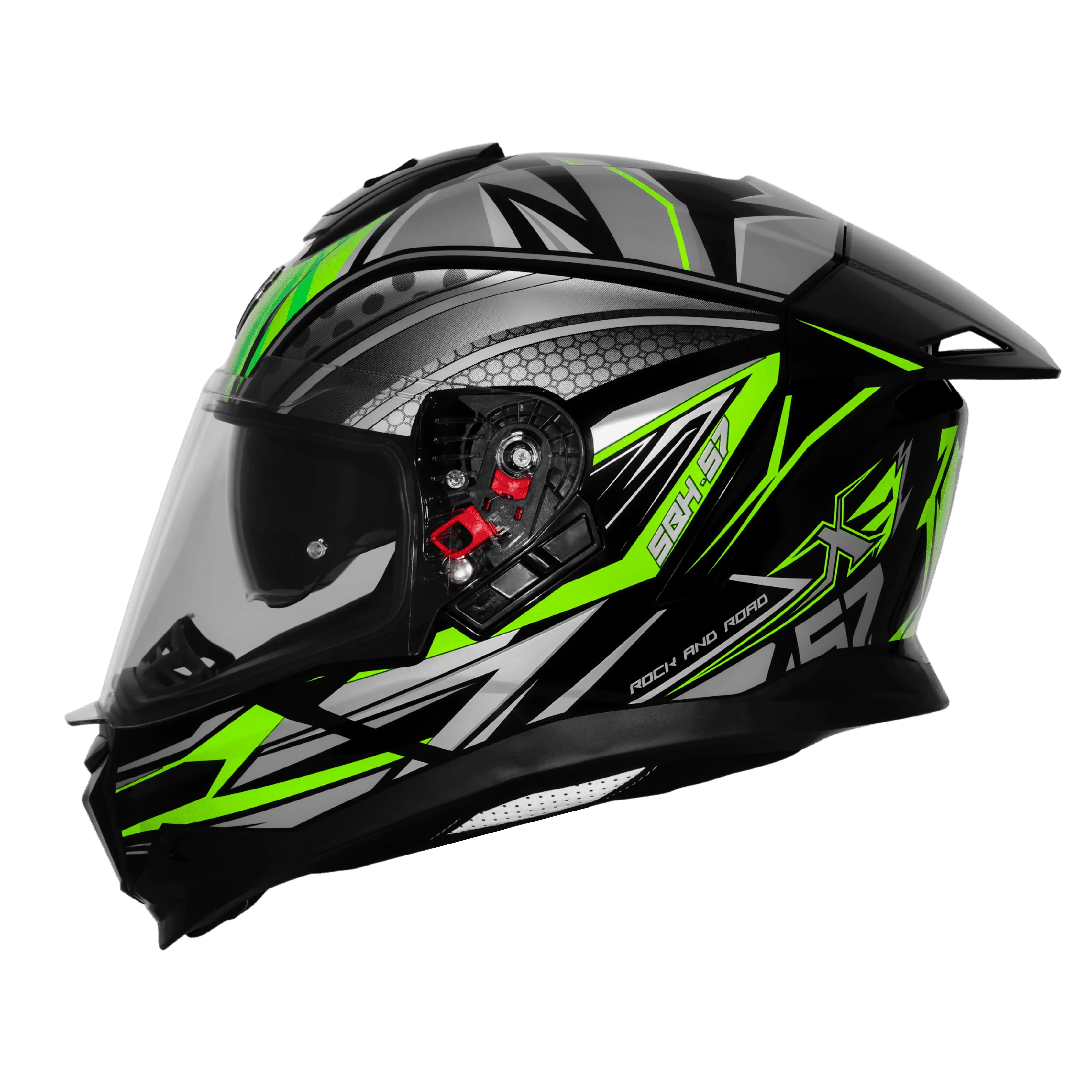 Steelbird Sbh 57 Fighter F12 Glossy Black With Fluo Green Grey Full Face Helmet