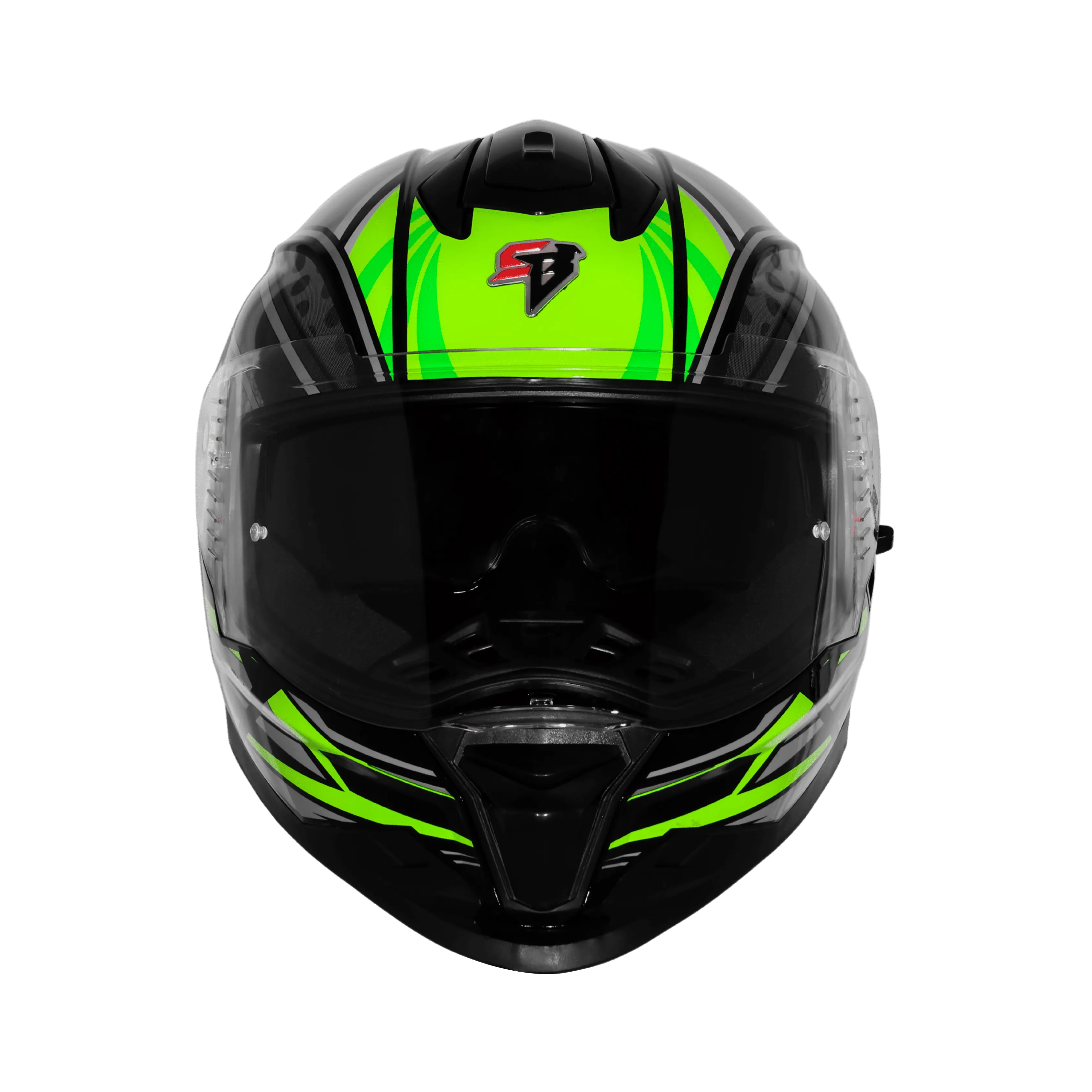 Steelbird Sbh 57 Fighter F12 Glossy Black With Fluo Green Grey Full Face Helmet