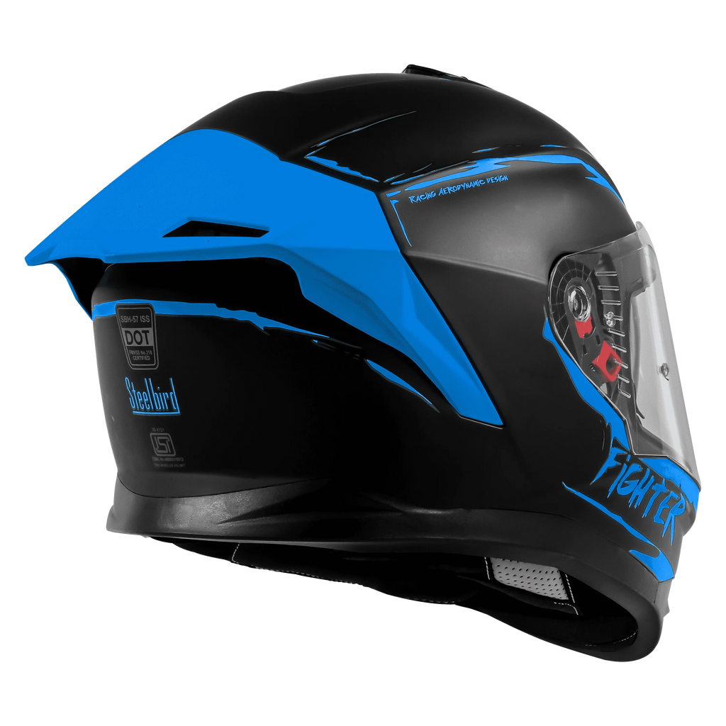 Steelbird Sbh 57 Fighter F2 Matt Black Blue Full Face Helmet