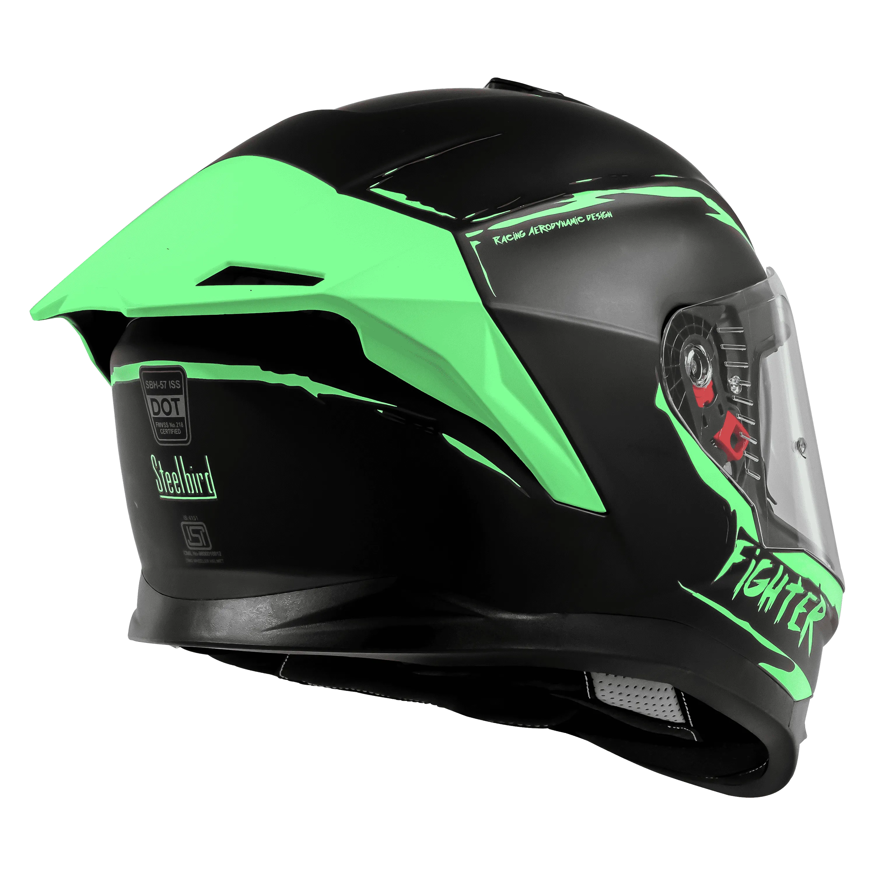 Steelbird Sbh 57 Fighter F2 Matt Black Green Full Face Helmet