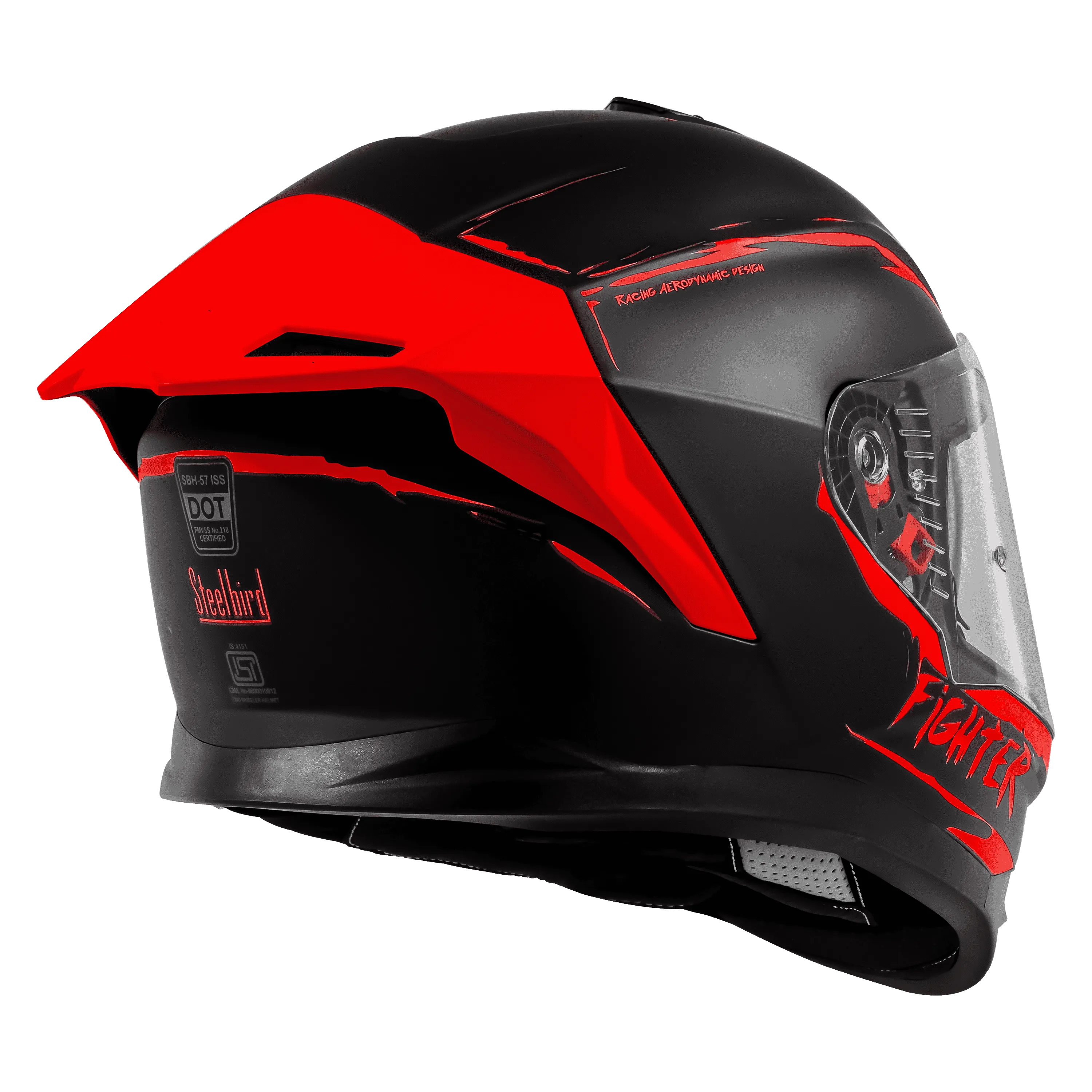 Steelbird Sbh 57 Fighter F2 Matt Black Red Full Face Helmet