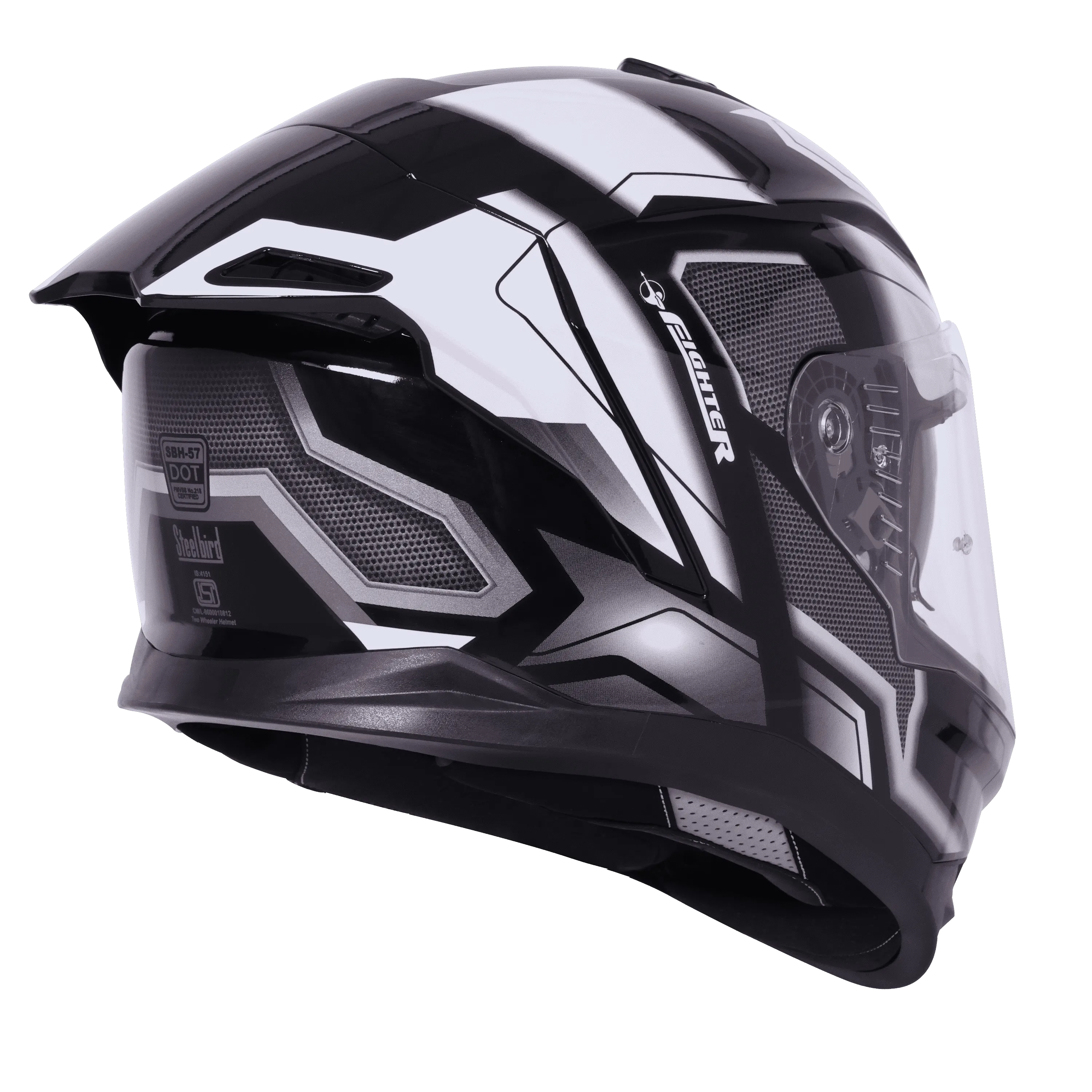 Steelbird Sbh 57 Fighter F3 Black White Full Face Helmet