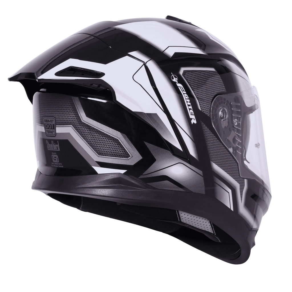 Steelbird Sbh 57 Fighter F3 Matt Black White Full Face Helmet