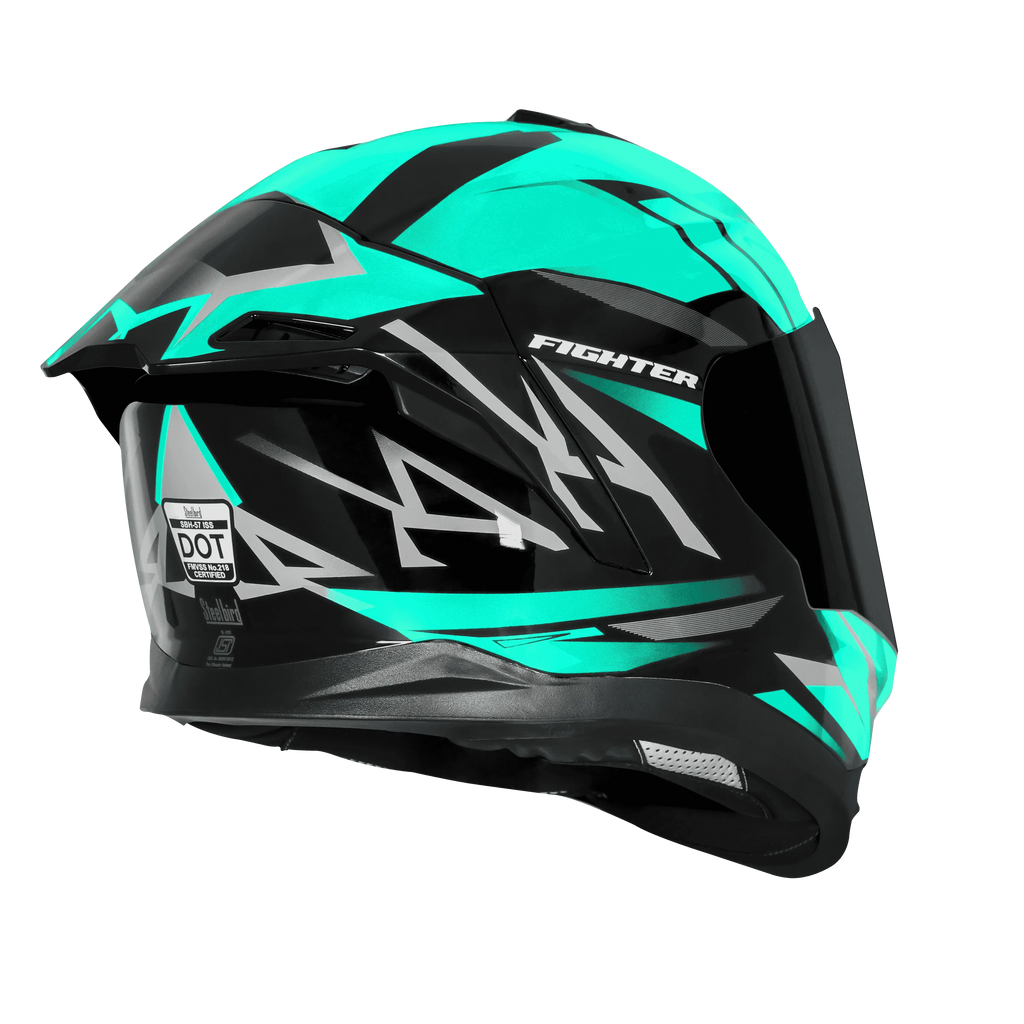 Steelbird Sbh 57 Fighter F4 Matt Black Sea Green Full Face Helmet