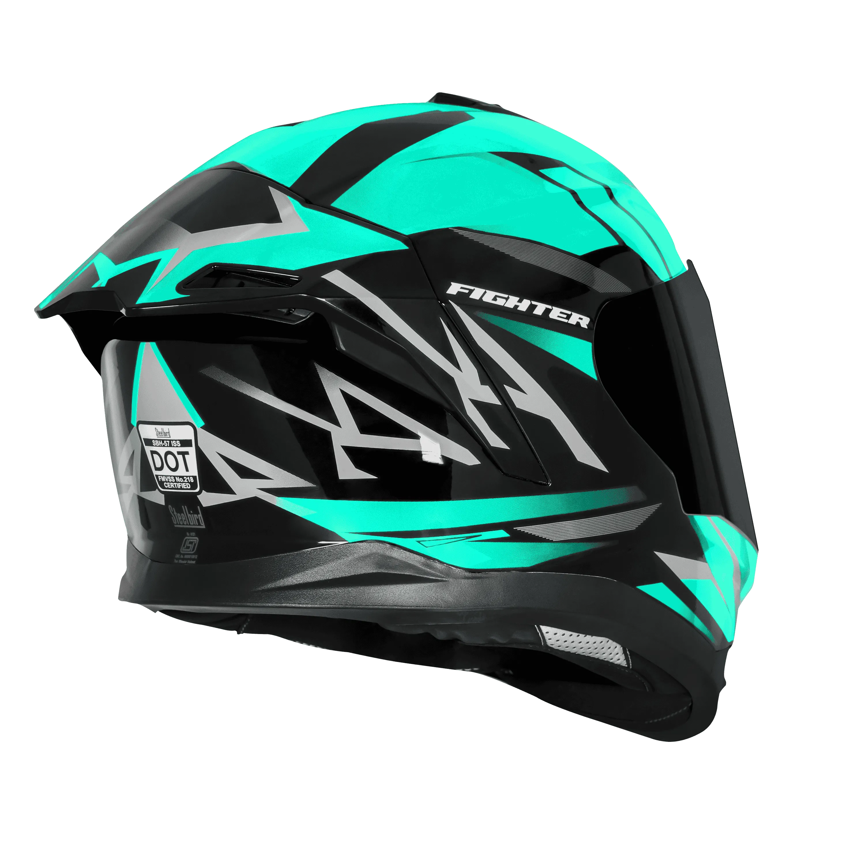 Steelbird Sbh 57 Fighter F4 Matt Black Sea Green Full Face Helmet