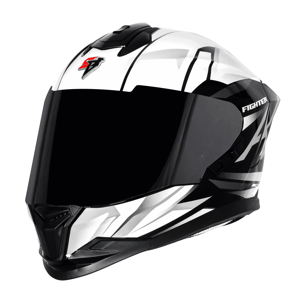 Steelbird Sbh 57 Fighter F4 Matt Black White Full Face Helmet