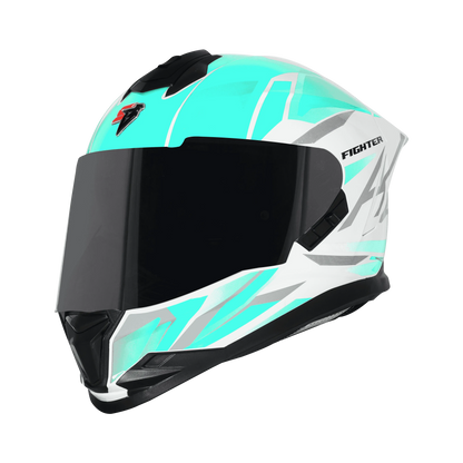 Steelbird Sbh 57 fighter F4 White Sea Green Full Face Helmet