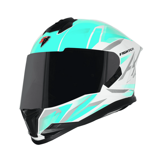 Steelbird Sbh 57 fighter F4 White Sea Green Full Face Helmet