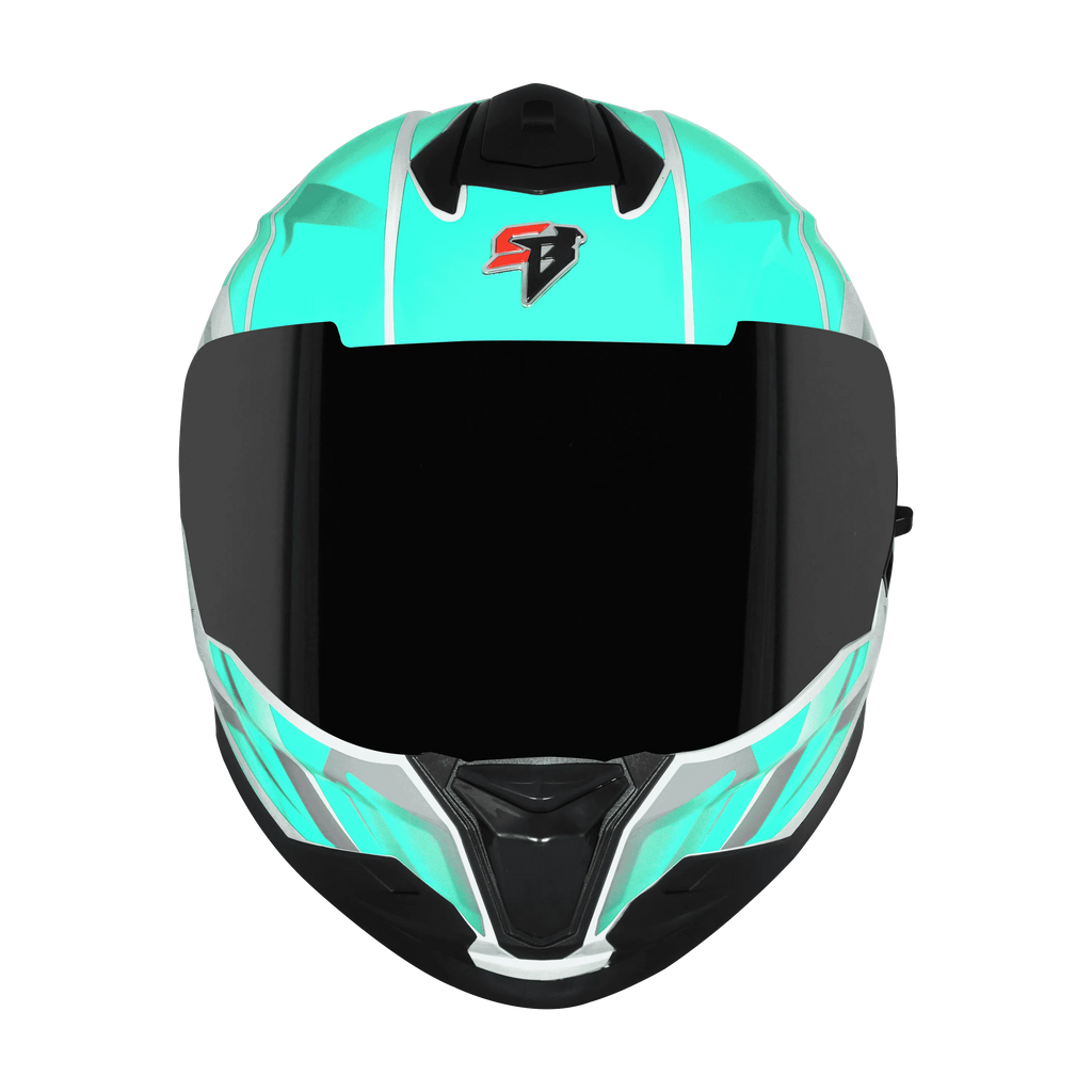 Steelbird Sbh 57 fighter F4 White Sea Green Full Face Helmet