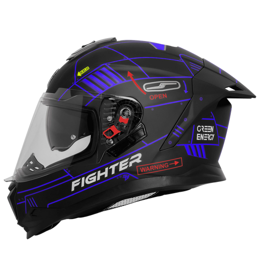 Steelbird Sbh 57 Fighter F6 Black Blue Full face Helmet
