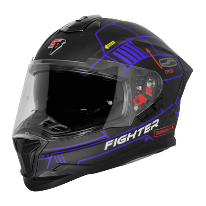 Steelbird Sbh 57 Fighter F6 Black Blue Full face Helmet