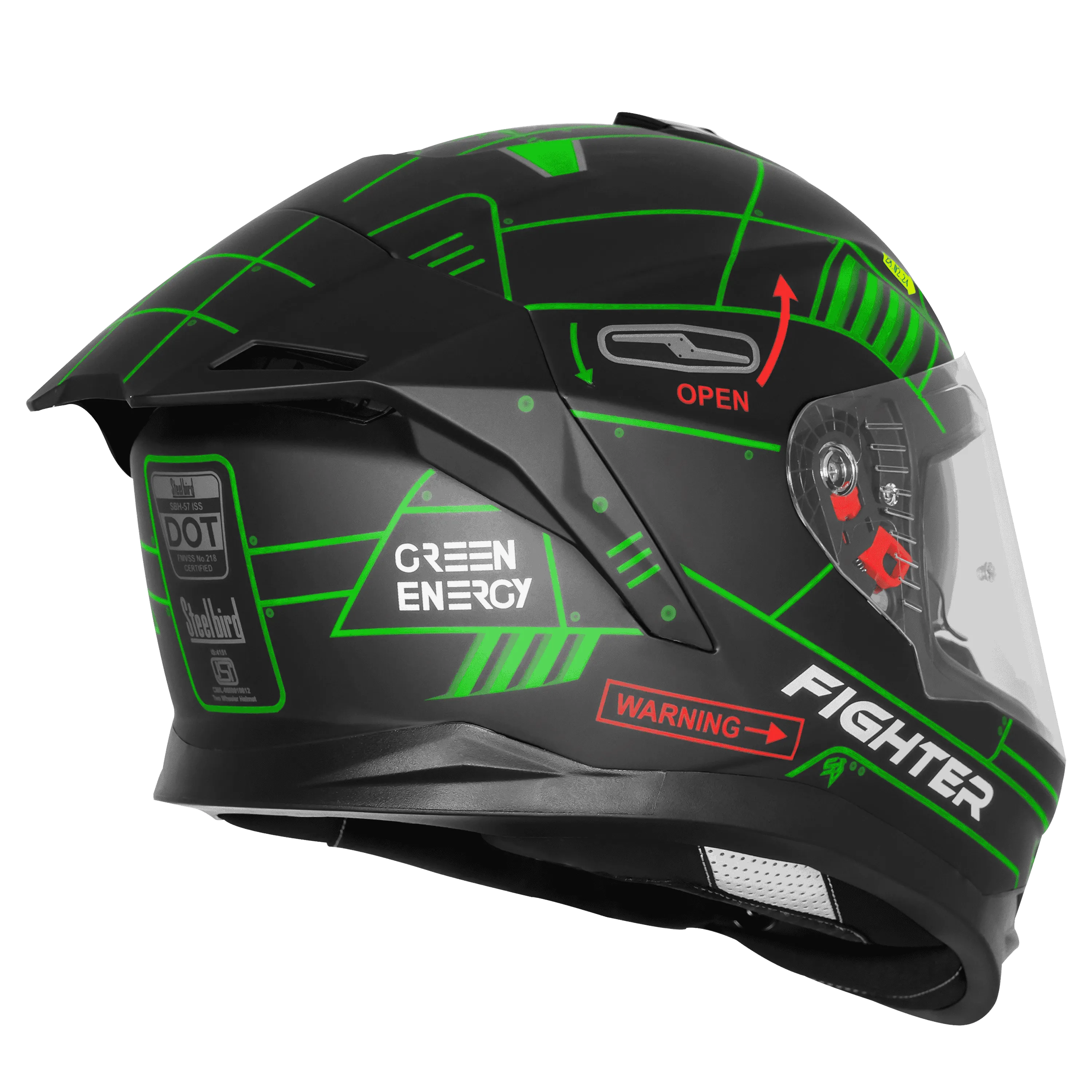 Steelbird Sbh 57 Fighter F6 Black Green Full face Helmet