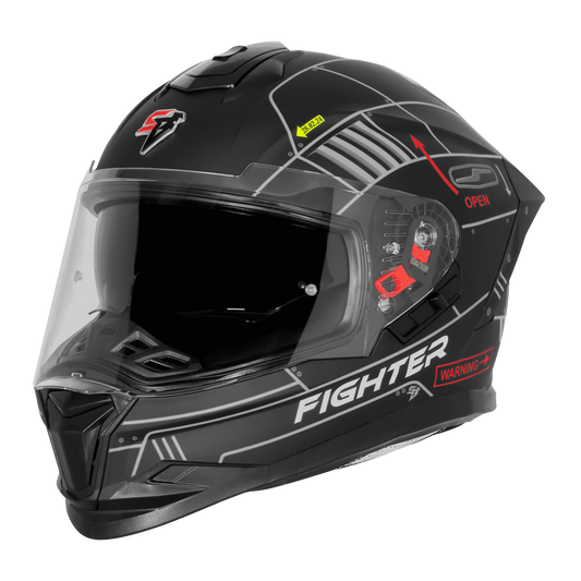 STEELBIRD Sbh 57 Fighter F6 Matt Black Gray Full Face Helmet