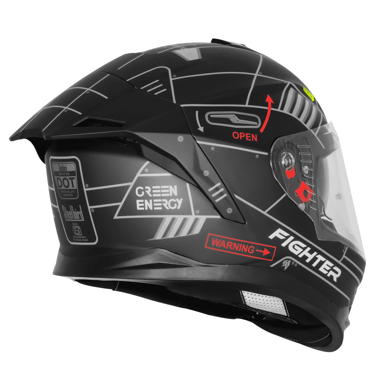 STEELBIRD Sbh 57 Fighter F6 Matt Black Gray Full Face Helmet