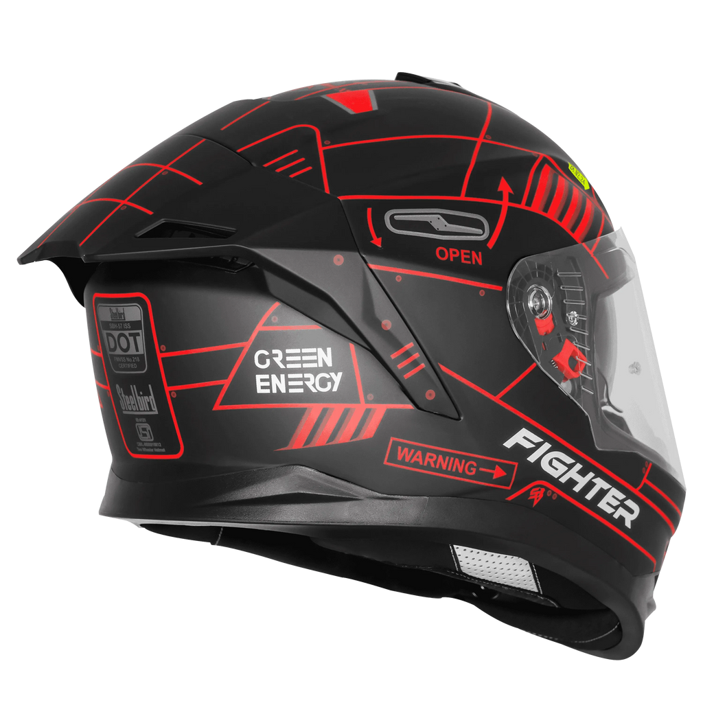 STEELBIRD Sbh 57 Fighter F6 Matt Black Red Full Face Helmet