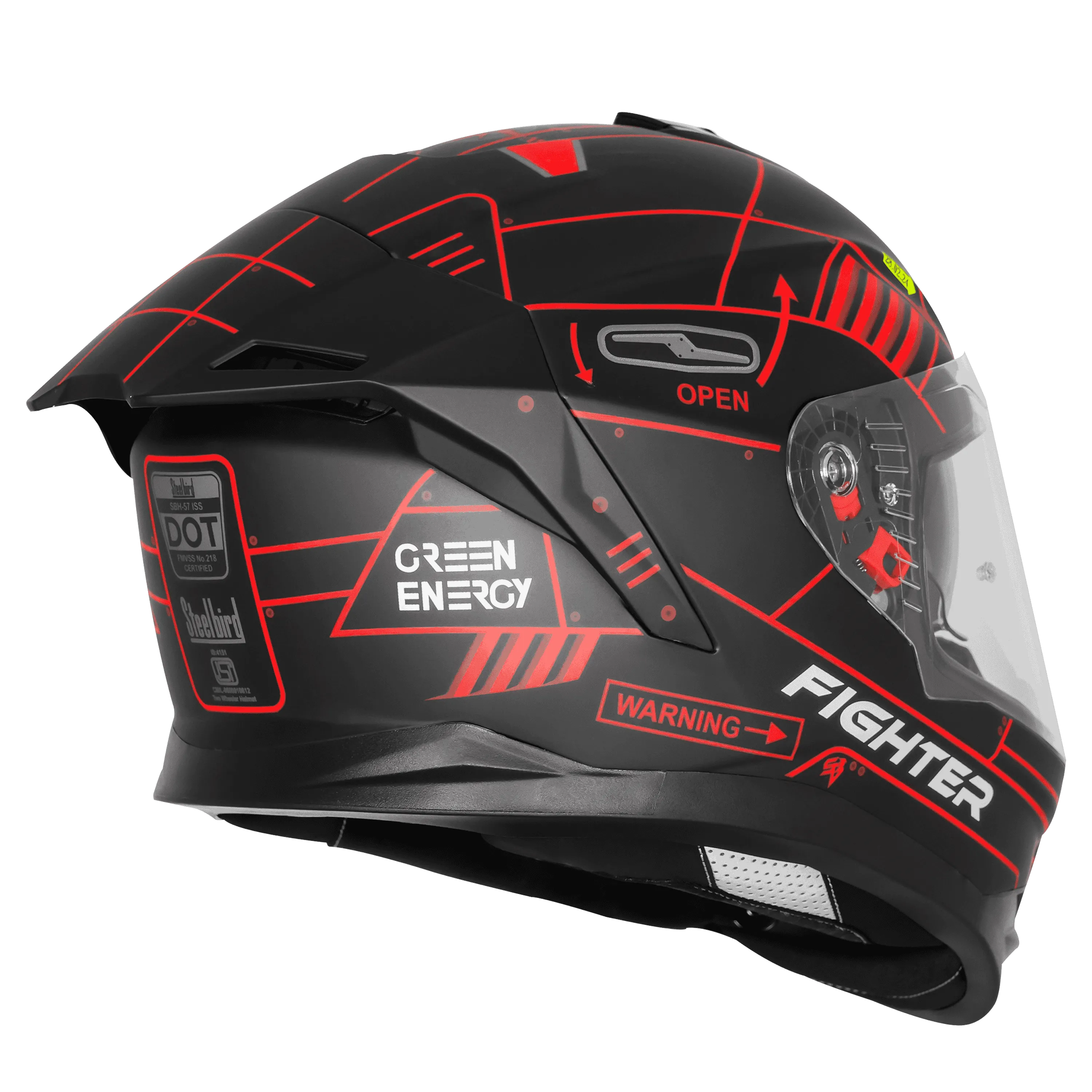 STEELBIRD Sbh 57 Fighter F6 Matt Black Red Full Face Helmet