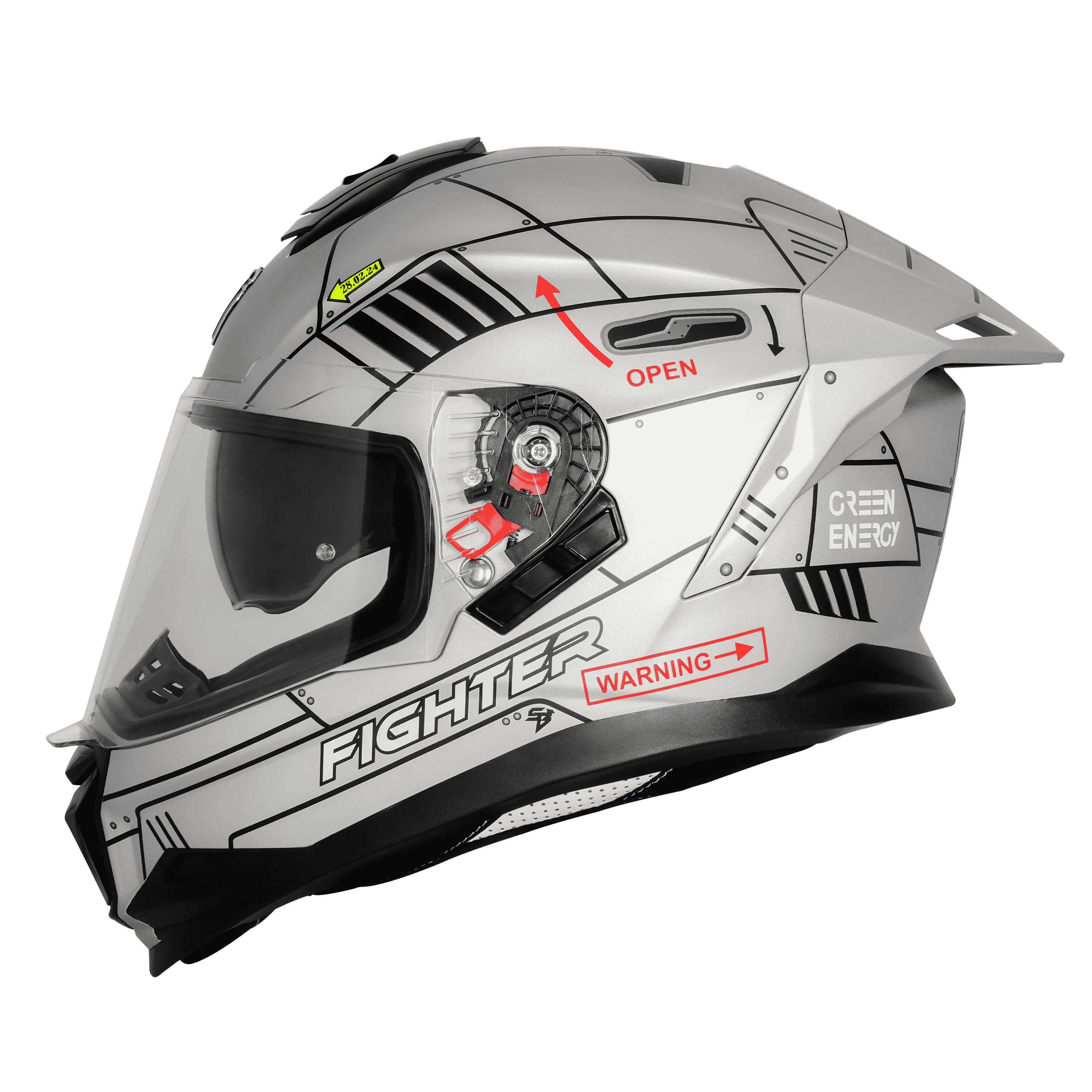 STEELBIRD Sbh 57 Fighter F6 Silver Black Full Face Helmet