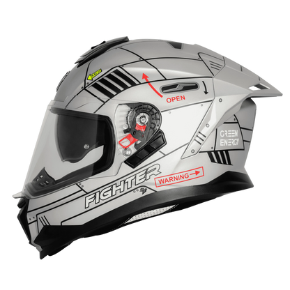 STEELBIRD Sbh 57 Fighter F6 Silver Black Full Face Helmet