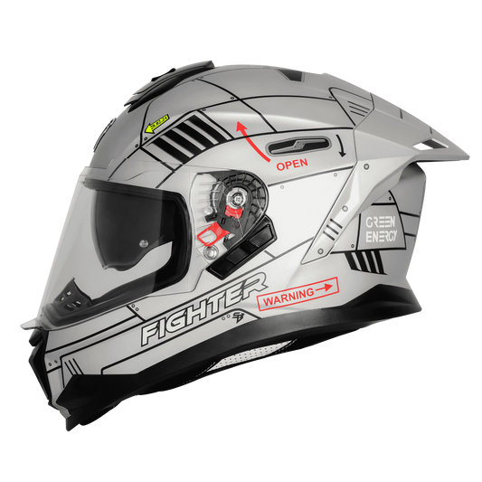 STEELBIRD Sbh 57 Fighter F6 Silver Black Full Face Helmet