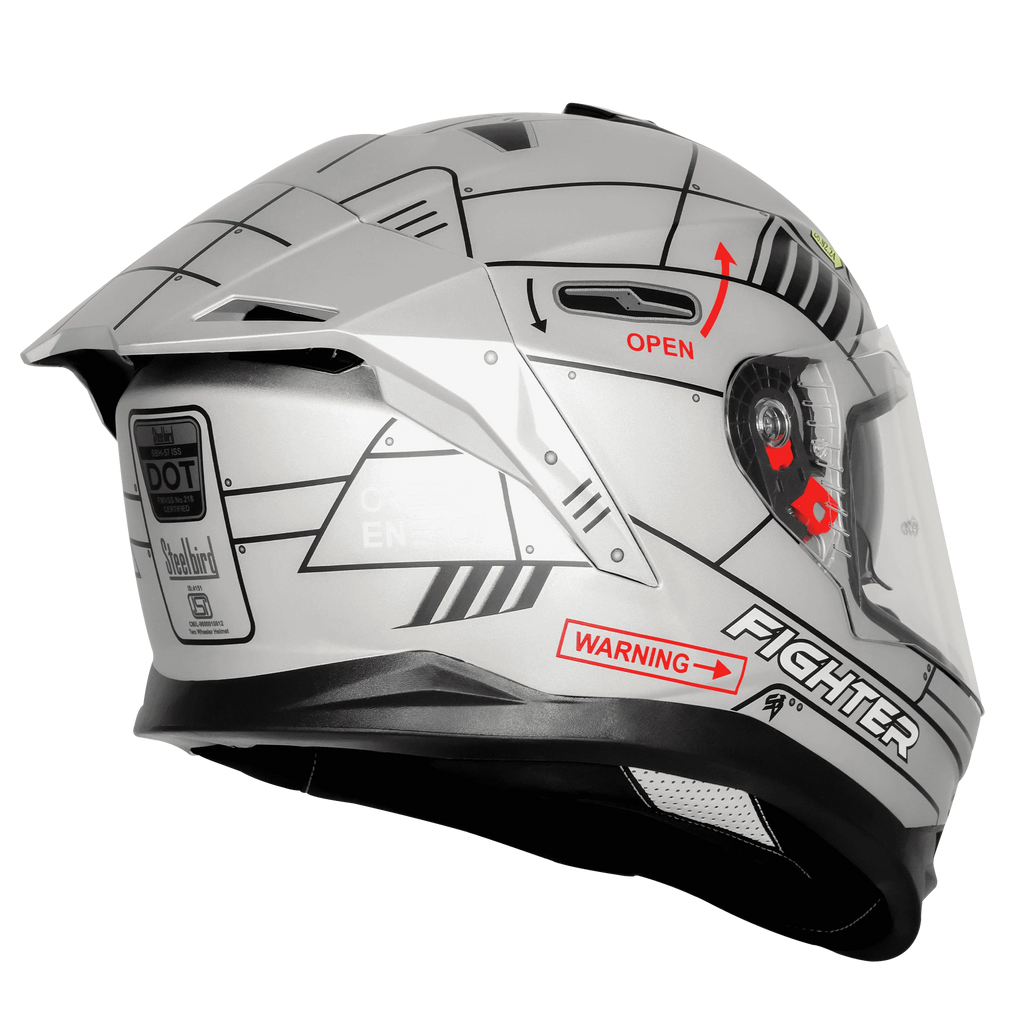 STEELBIRD Sbh 57 Fighter F6 Silver Black Full Face Helmet