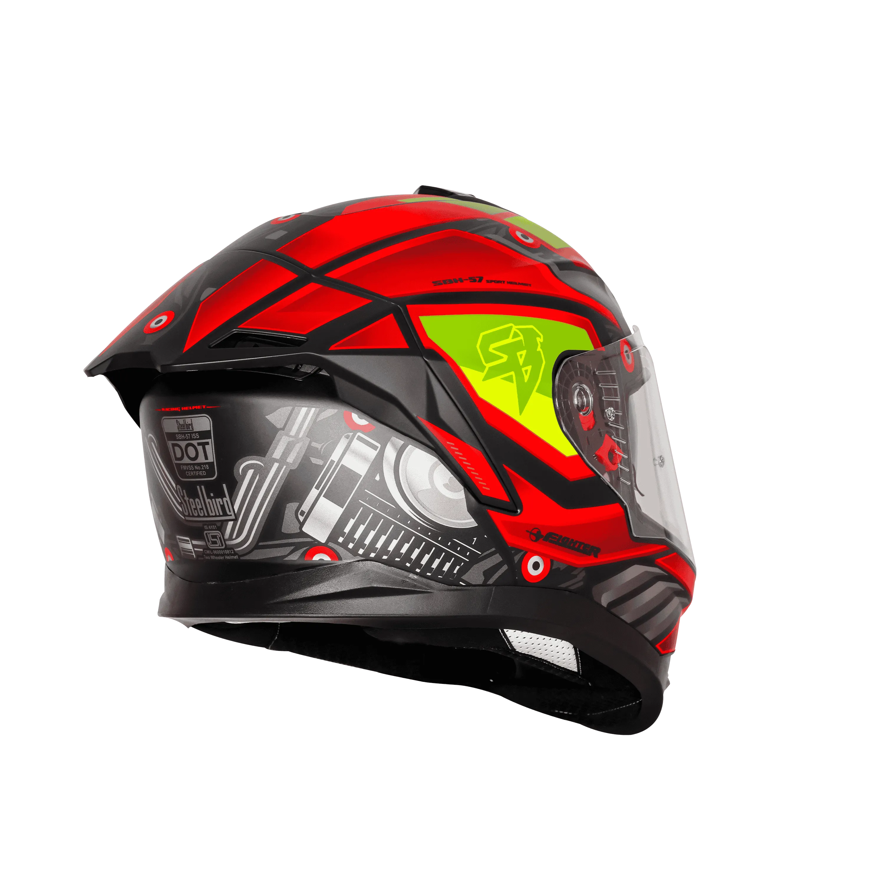 Steelbird Sbh 57 Fighter F8 Matt Black Red Full Face Helmet