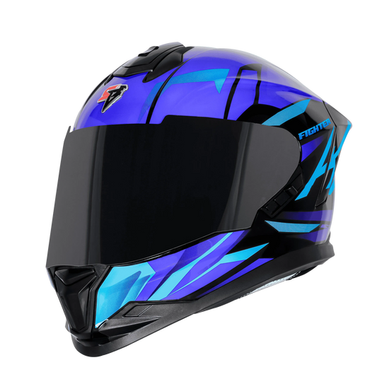 STEELBIRD Sbh 57 Iss Fighter F4 Black Sky Blue Full Face Helmet