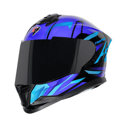 STEELBIRD Sbh 57 Iss Fighter F4 Black Sky Blue Full Face Helmet