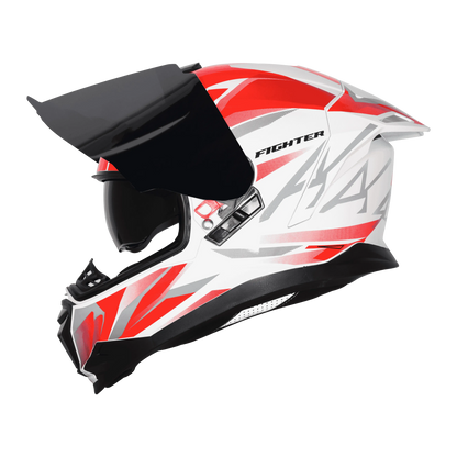 STEELBIRD Sbh 57 Iss Fighter F4 White Red Full Face Helmet