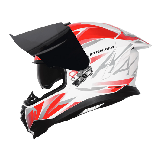 STEELBIRD Sbh 57 Iss Fighter F4 White Red Full Face Helmet