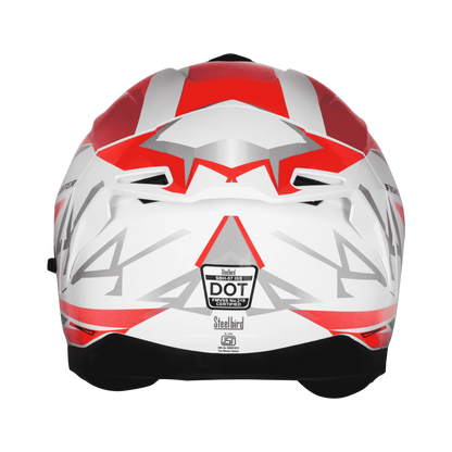 STEELBIRD Sbh 57 Iss Fighter F4 White Red Full Face Helmet