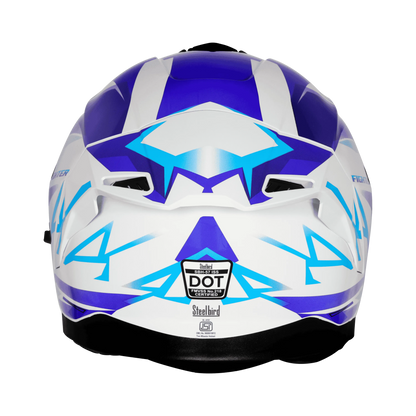 STEELBIRD Sbh 57 Iss Fighter F4 White Sky Blue Full Face Helmet