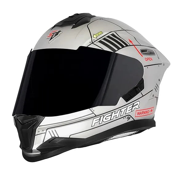 STEELBIRD Sbh 57 Fighter F6 Silver Black Full Face Helmet