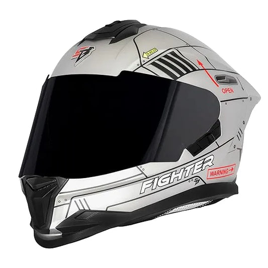 STEELBIRD Sbh 57 Fighter F6 Silver Black Full Face Helmet