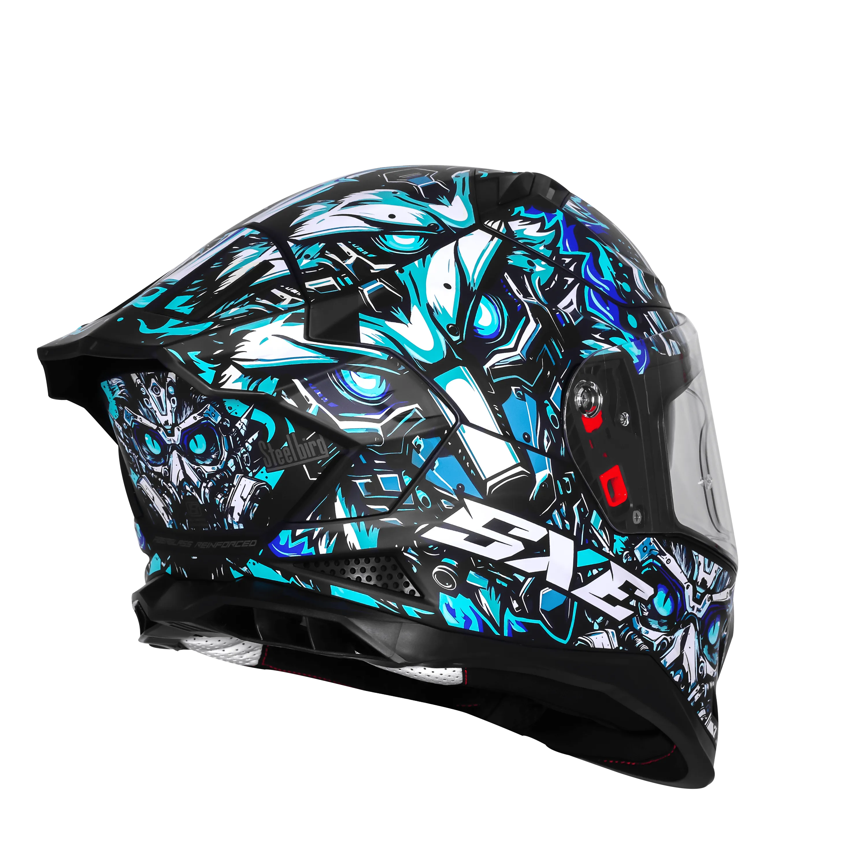 Steelbird Sbh 61 Sxe Sp1 Matt Black Sky Blue Full Face Helmet