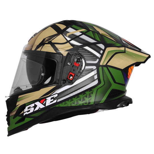 Steelbird Sbh 61 Sxe Sp2 Black Battle Green Full Face Helmet