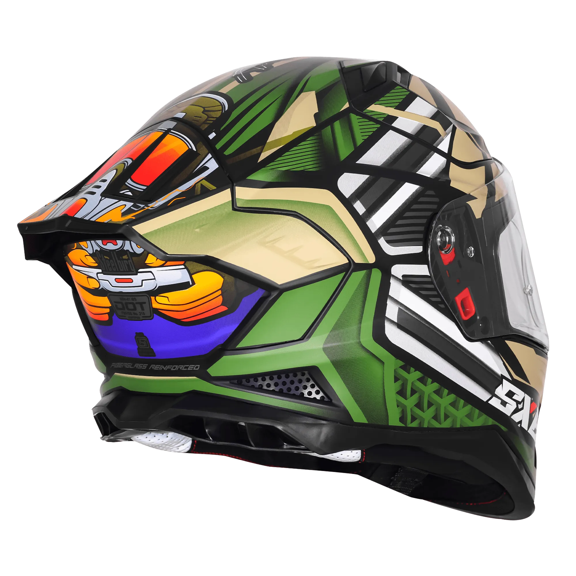 Steelbird Sbh 61 Sxe Sp2 Black Battle Green Full Face Helmet