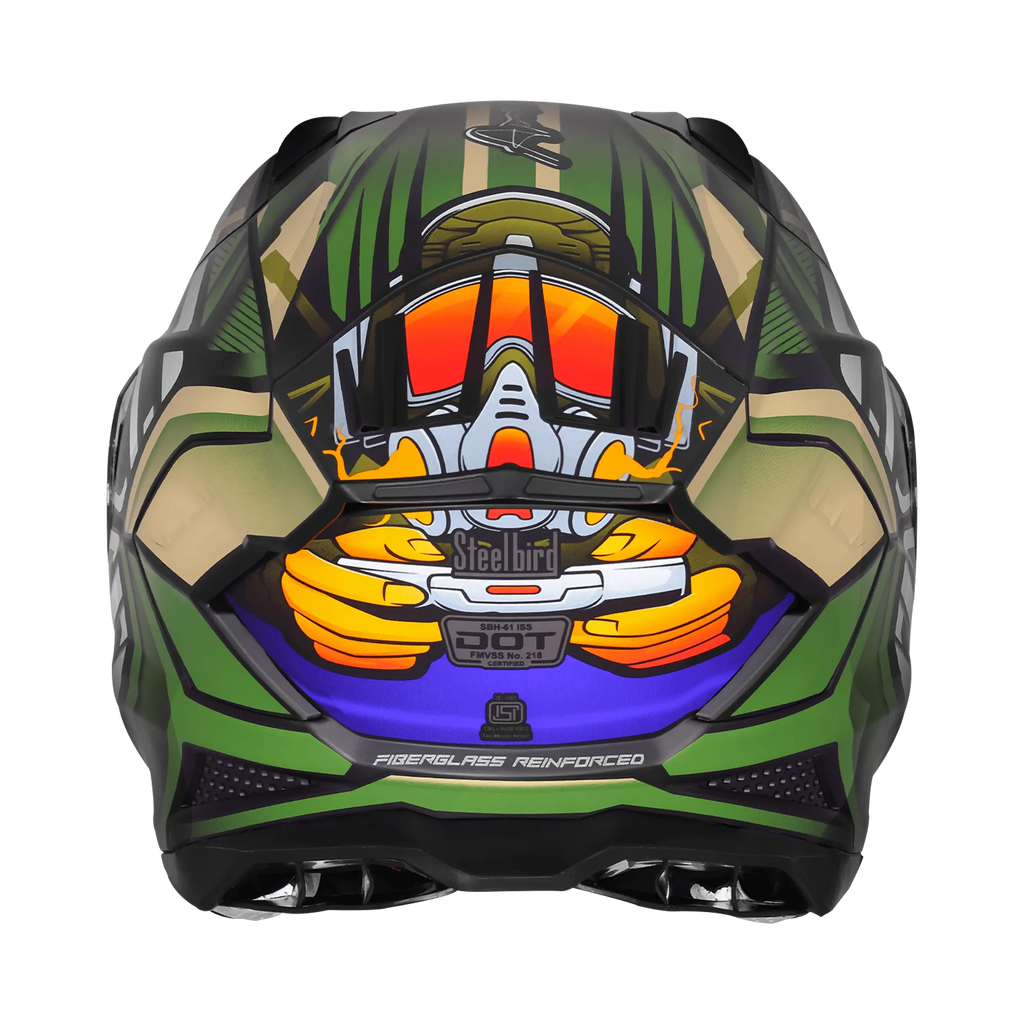 Steelbird Sbh 61 Sxe Sp2 Black Battle Green Full Face Helmet