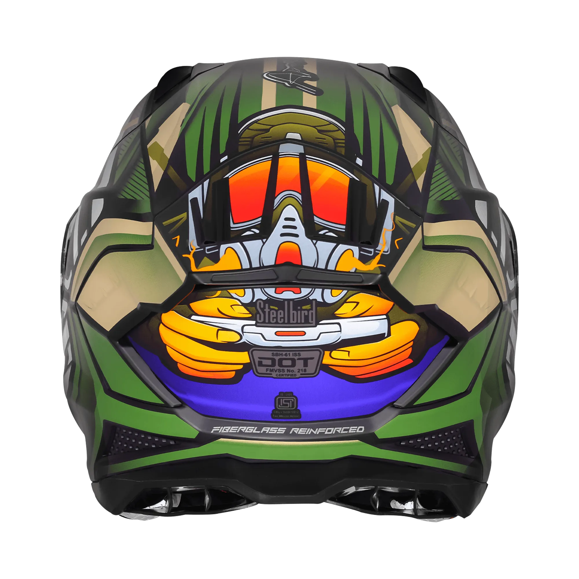 Steelbird Sbh 61 Sxe Sp2 Black Battle Green Full Face Helmet