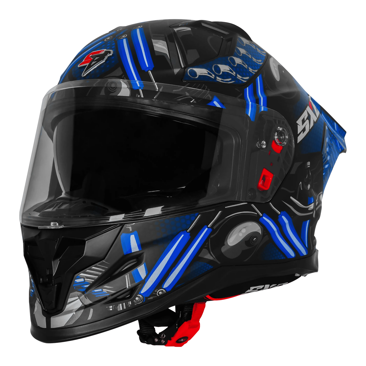 Steelbird Sbh 61 Sxe St1 Black Blue Full Face Helmet