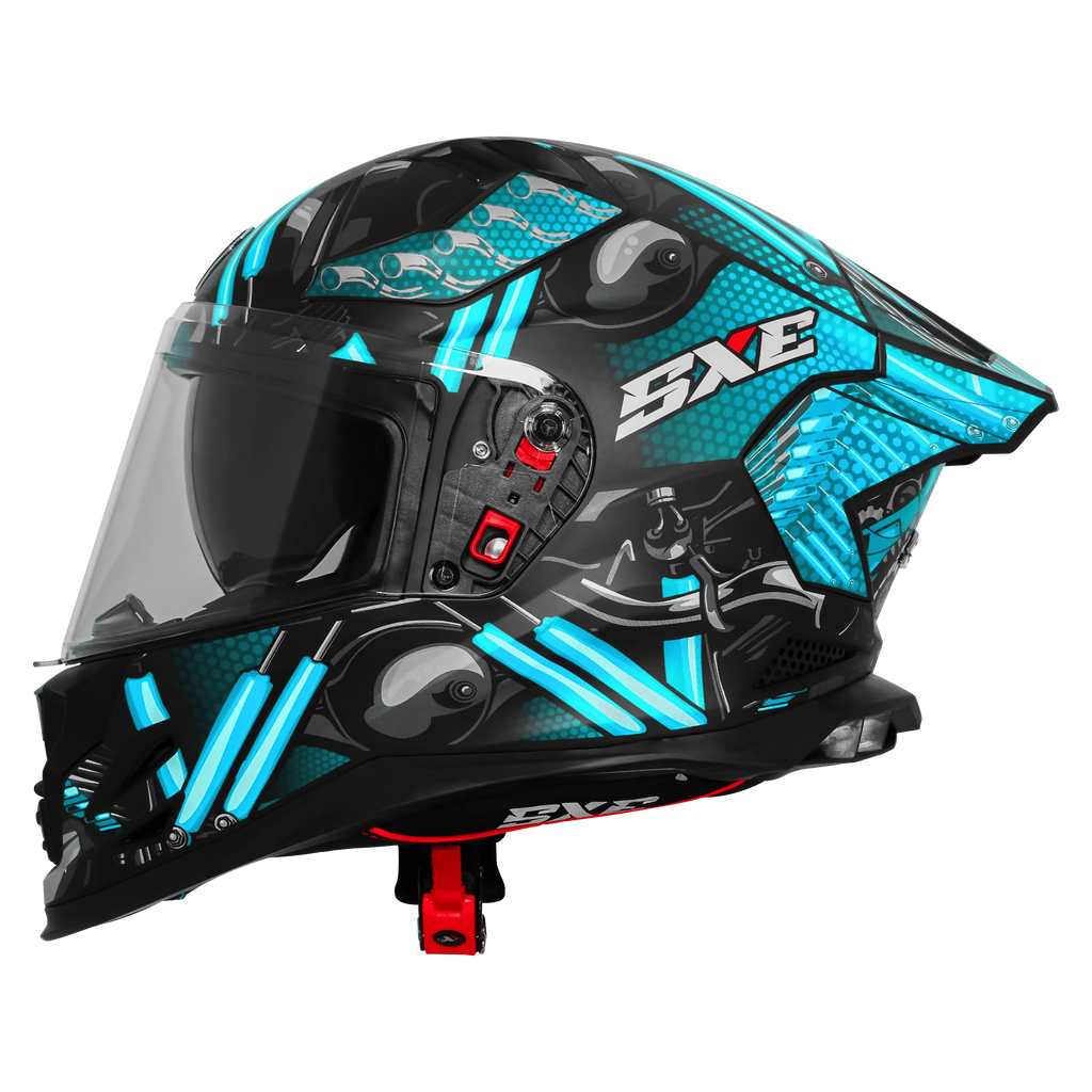 Steelbird Sbh 61 Sxe St1 Black Cyan Green Full Face Helmet