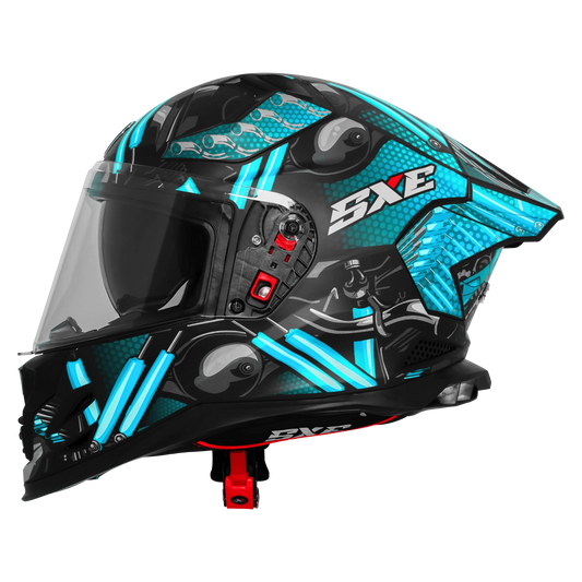 Steelbird Sbh 61 Sxe St1 Black Cyan Green Full Face Helmet