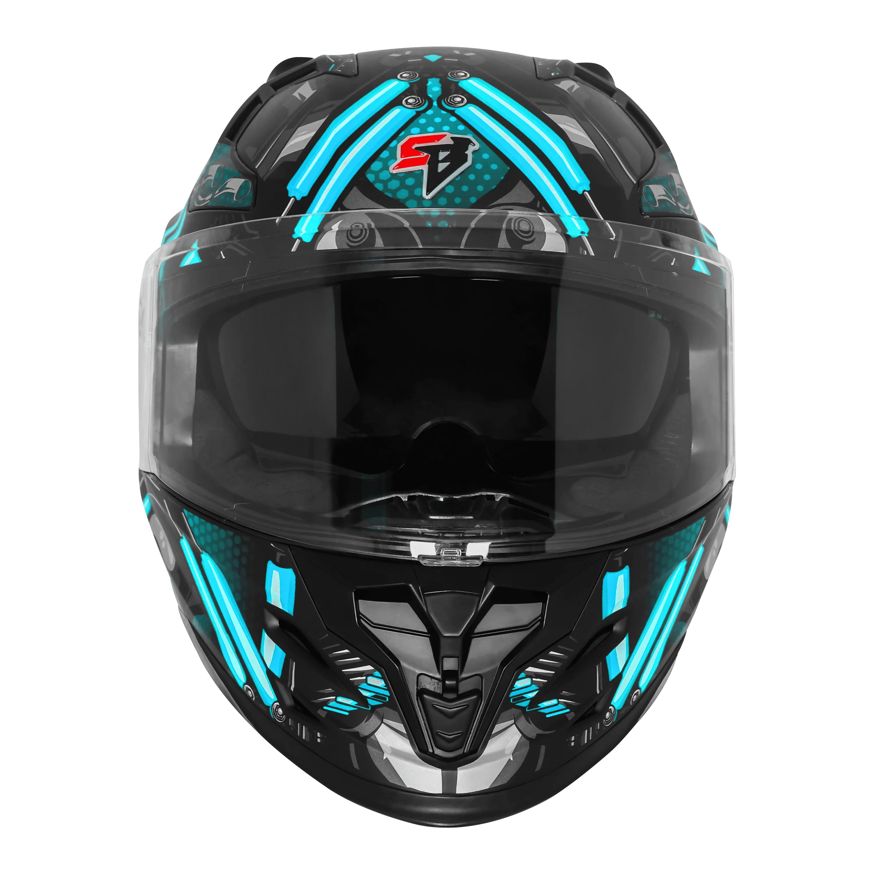 Steelbird Sbh 61 Sxe St1 Black Cyan Green Full Face Helmet