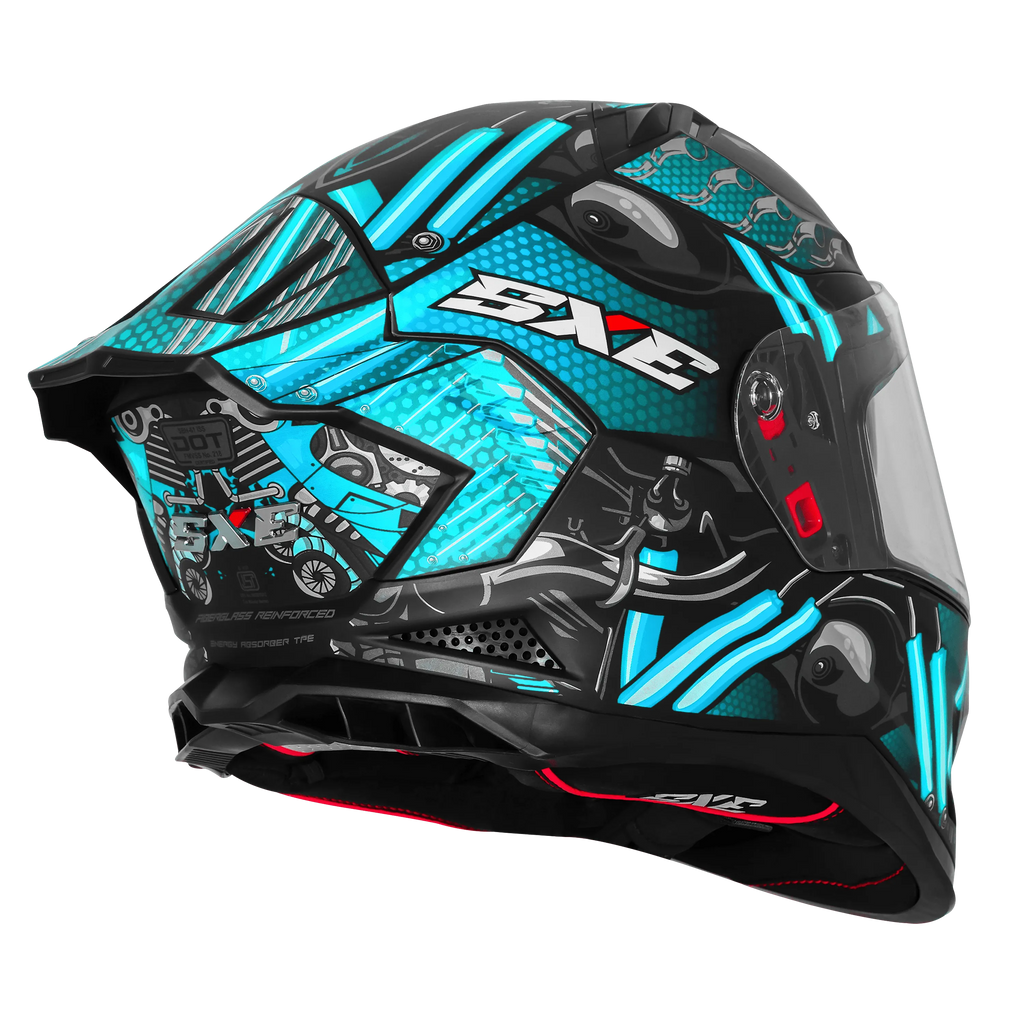 Steelbird Sbh 61 Sxe St1 Black Cyan Green Full Face Helmet