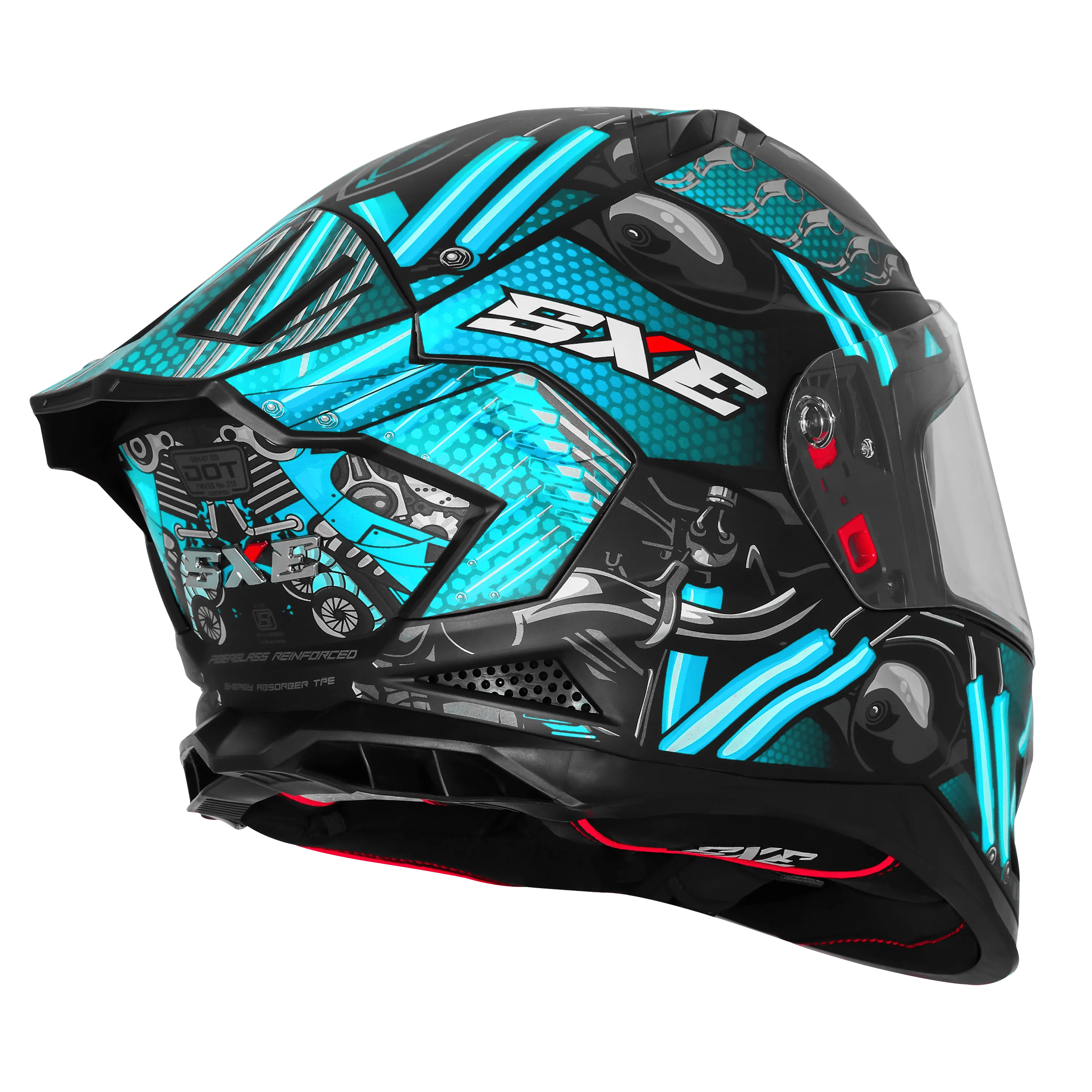 Steelbird Sbh 61 Sxe St1 Black Cyan Green Full Face Helmet